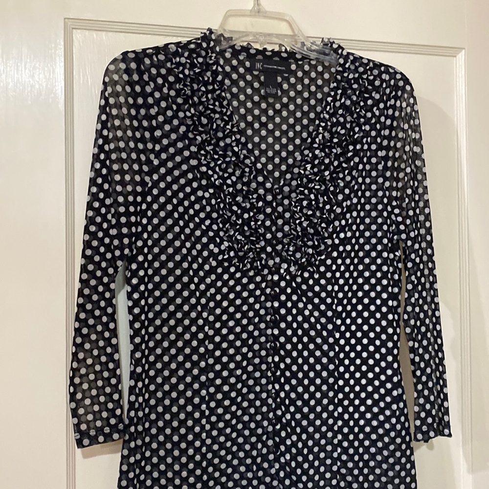 INC black and white sheer sleeve blouse